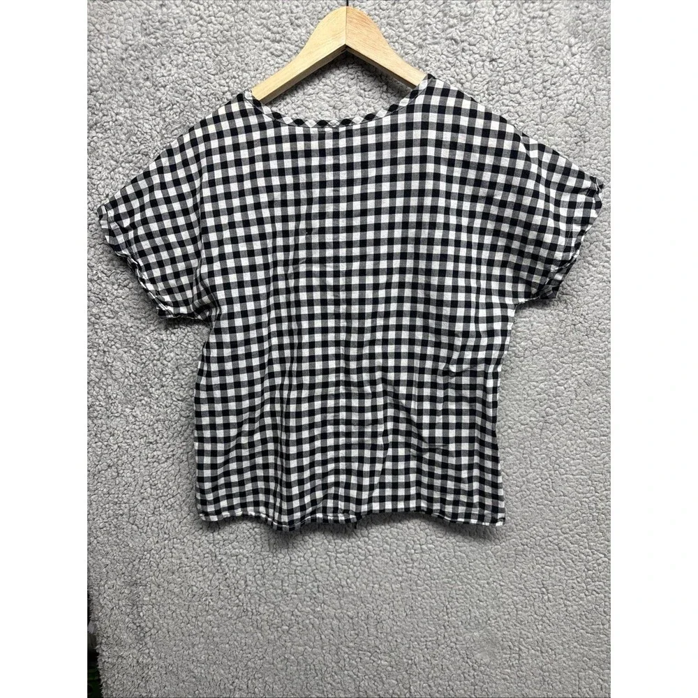 J Crew Top Womens Size S Black White Gingham Check Knotted